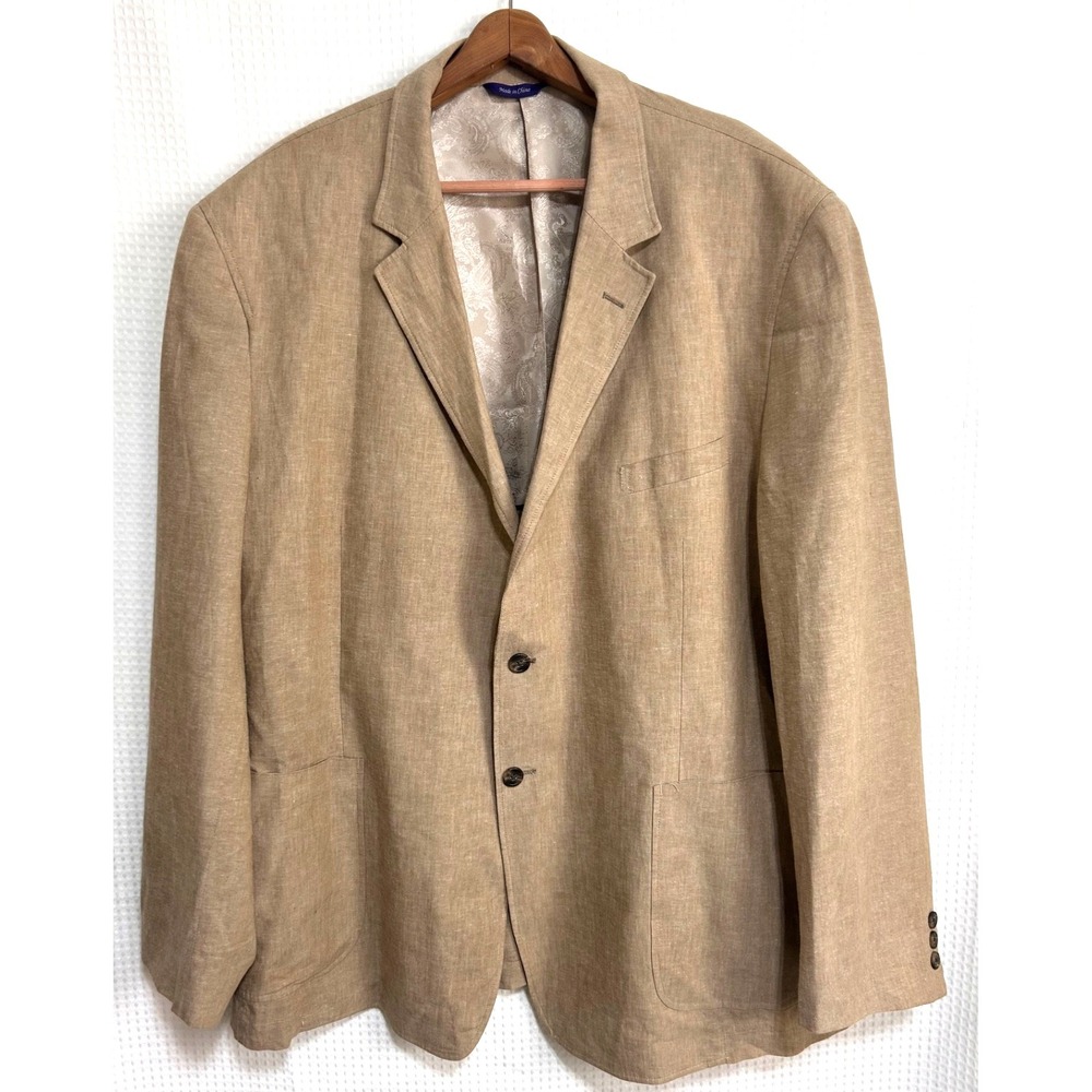 Alan Flusser Blazer XXL Linen Blend Two Button Wheat Beige Summer Jacket